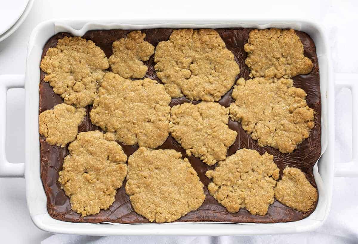 Pan of Revel Bars from Overhead on a White Towel