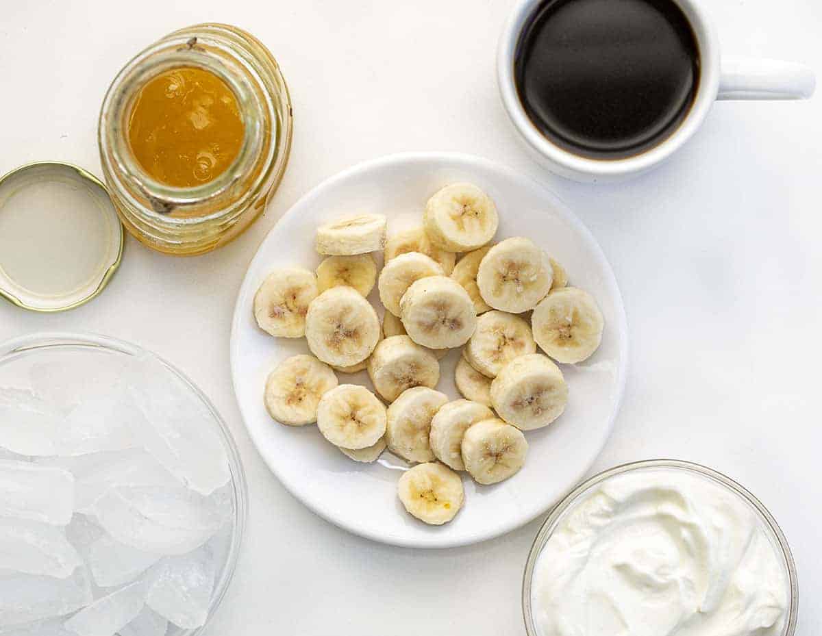 Raw Ingredients before assembling a Coffee Breakfast Smoothie - Good Morning Smoothie