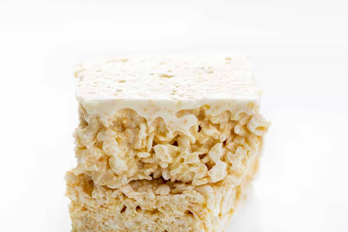 Viral Rice Krispie Bars Stacked with One Upside Down.