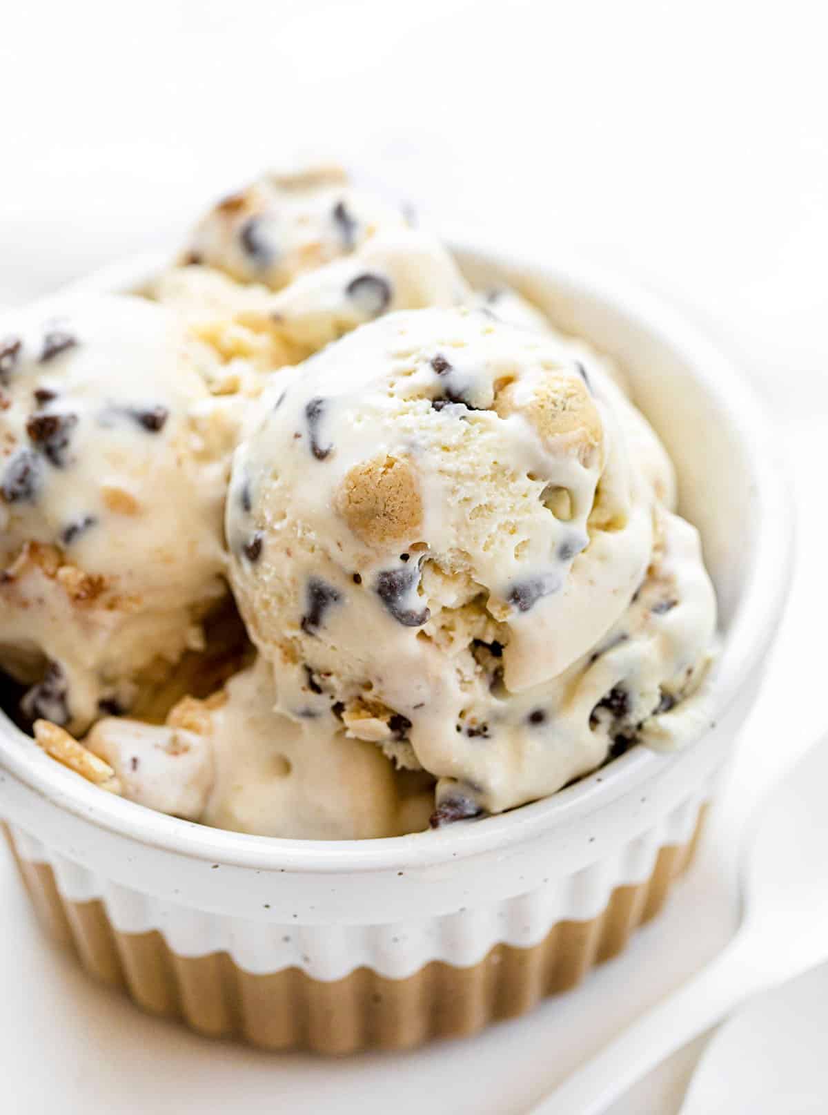 Bowl of No Churn Cookie Dough Ice Cream