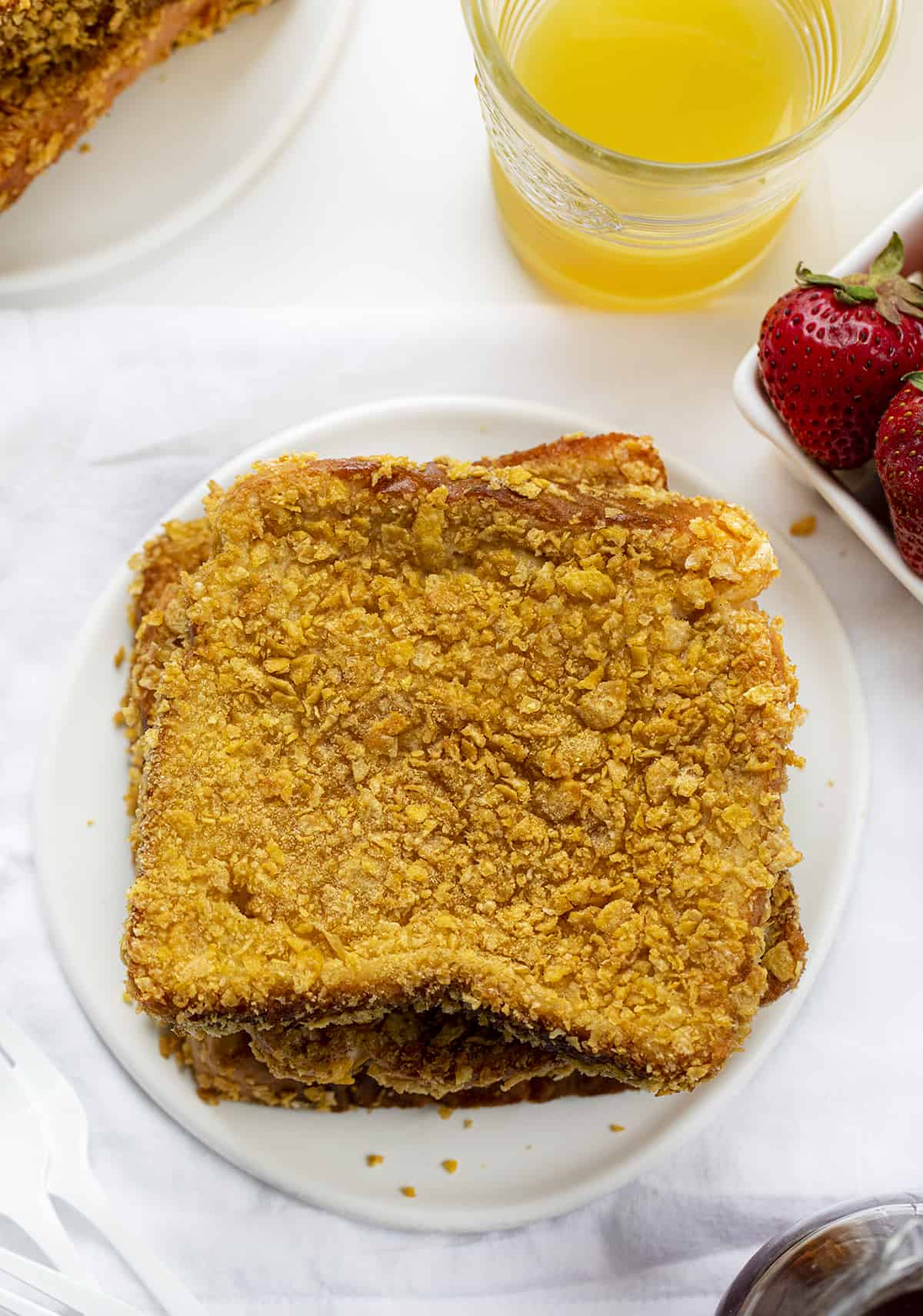 Stack of Cornflake Crunchy French Toast Showing Crunchy Texture