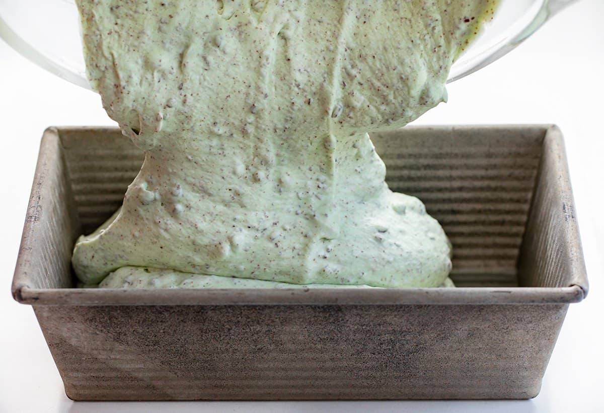 Pouring Prepared No-Churn Mint Chocolate Chip Ice Cream Into Pan Before Freezing