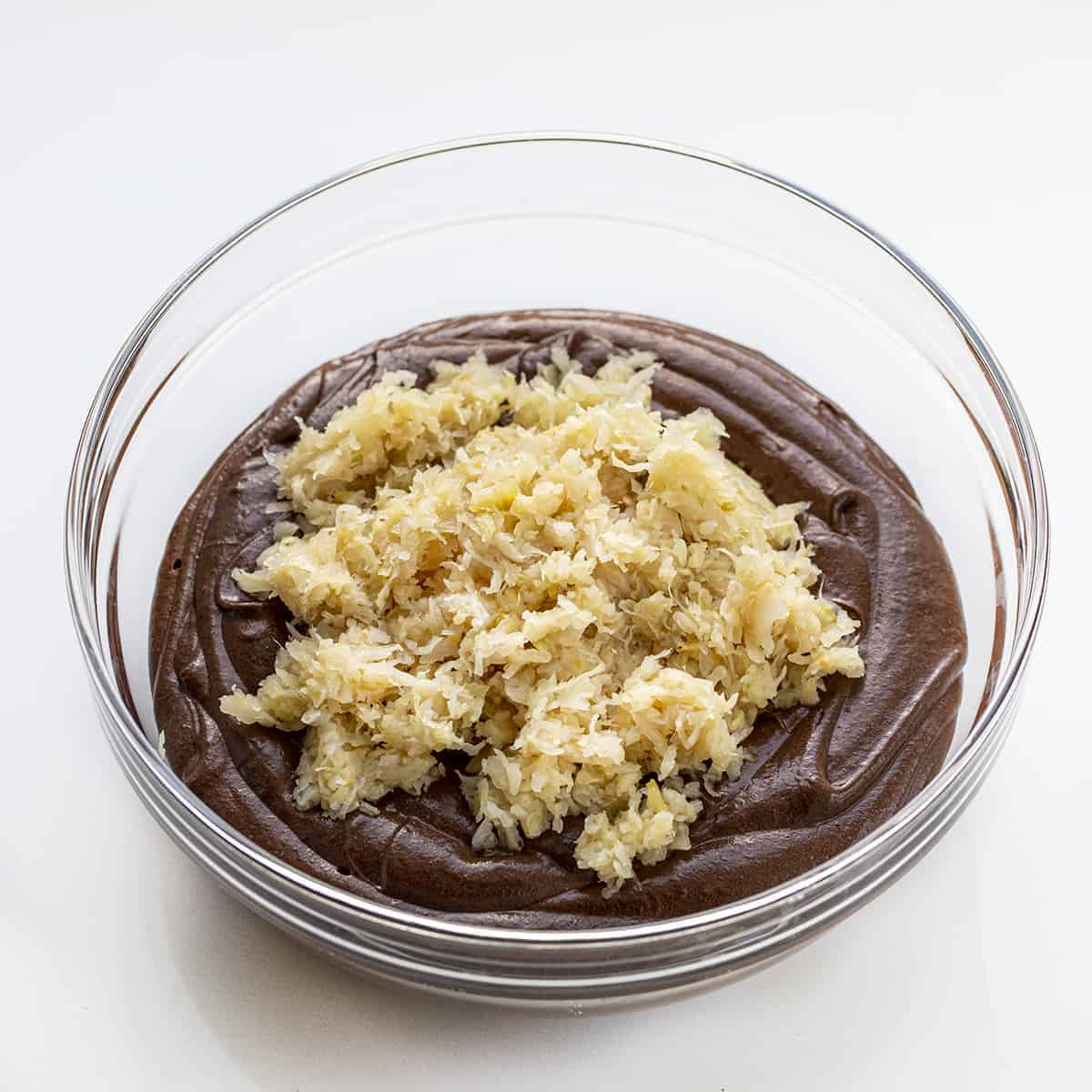 Raw Chocolate Cake Batter with Sauerkraut In it Before Stirring.
