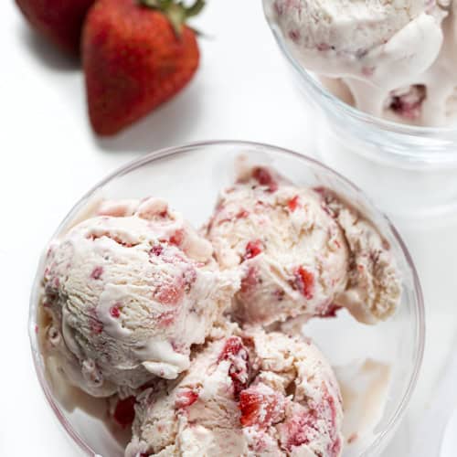 Looking at No-Churn Strawberry Ice Cream from Overhead in Serving Cups. Dessert, Ice Cream, Ice Cream Recipes, No Churn Ice Cream, Strawberry Ice Cream, Summer Desserts, No Bake Dessert, i am baker, iambaker.