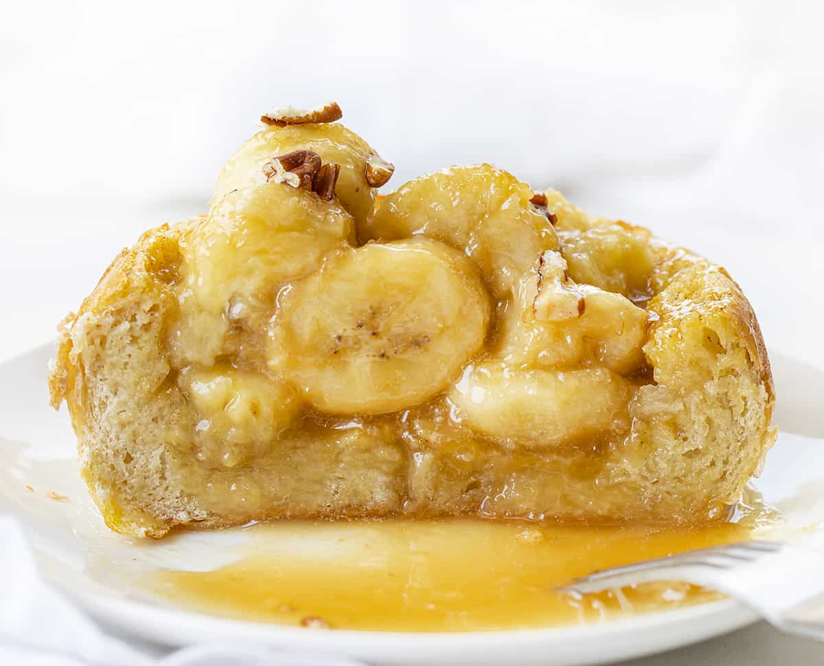 Cut Into Bananas Foster French Toast Bread Bowl Showing Inside Texture. Breakfast, Breakfast Bowl, French Toast, French Toast Bread Bowl, Bananas Foster French Toast Bread Bowl, Air Fryer Breakfast, Breakfast Recipes, Brunch Recipes, Easy Bananas Foster, French Toast Bowls, i am baker, iambaker.