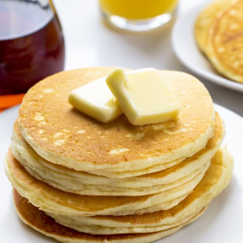 Stack of Buttermilk Pancakes with Syrup and More Pancakes in Back. Breakfast, Pancakes, Buttermilk Pancakes, Easy Pancakes, The Best Pancakes, Classic Pancakes, Breakfast Recipes, Kid Breakfast Recipes, i am baker, iambaker.