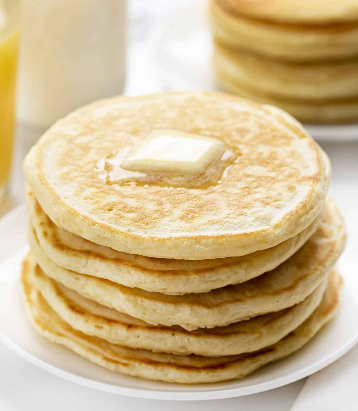 Stack of Old Fashioned Pancakes with Breakfast Settings. Breakfast, Pancakes, Old Fahsioned Pancakes, Classic Pancake Recipe, Grandma's Pancake Recipe, i am baker, iambaker.