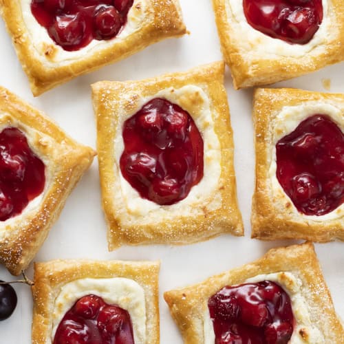 Cherry Danish on a Counter. Breakfast, Cherry, Cherry Cream Cheese Danish, Easy Breakfast Danish, Puff Pastry, Puff Pastry Danish, Quick Breakfast Recipes, Hot Breakfast, i am baker, iambaker