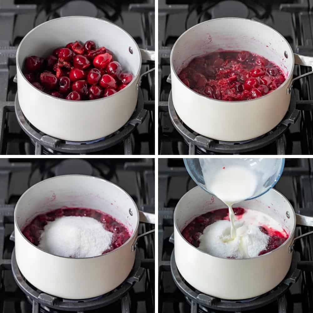 Steps for Making Cherry Pie Filling on Stovetop. Cherry Pie Filling, Sweet Cherries, How to Pit Cherries, Cherry Desserts, Dessert, Pie Filling. Homemade Cherry Pie Filling, From Scratch Cherry Pie Filling, Cherry Pie, i am baker, iambaker