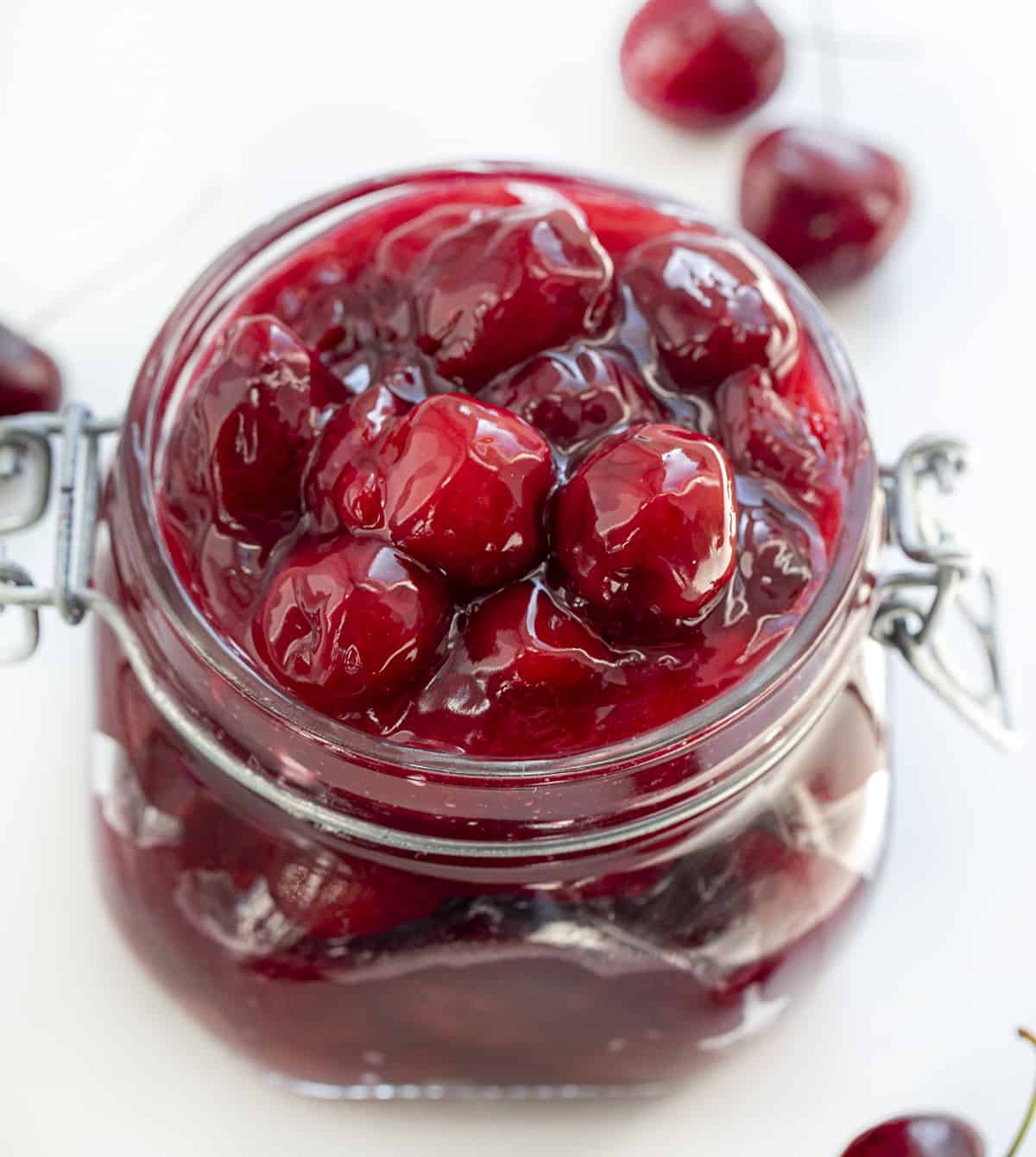 Jar of Cherry Pie Filling on White Counter. Cherry Pie Filling, Sweet ...