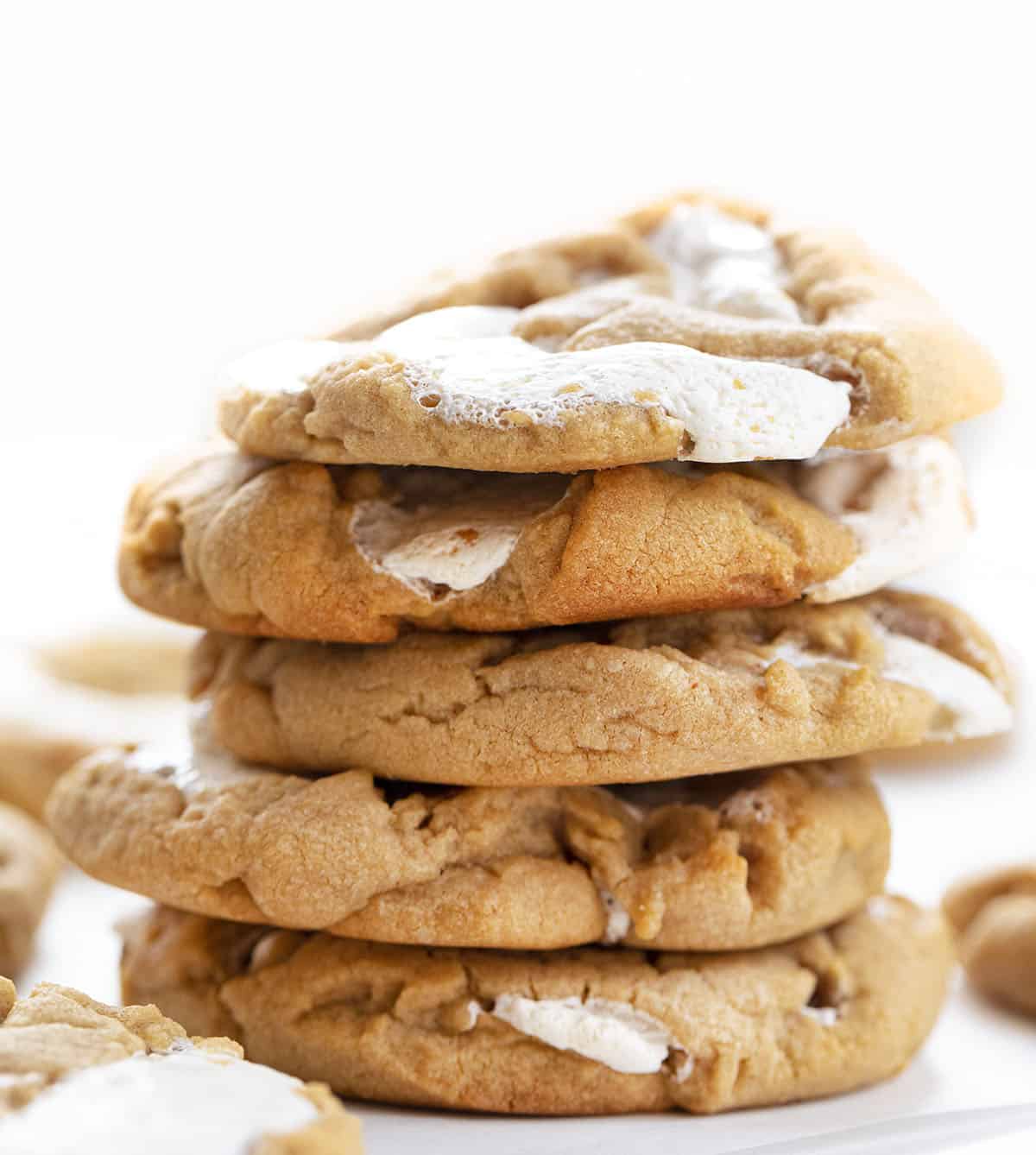 Stacked Fluffernutter Cookies. Baking, Cookies, Cookie Recipes, Peanut Butter Cookies, Peanut Butter Marshmallow Cookies, Marshmallow Fluff, Cookie Exchange, Dessert, Easy Cookies, i am baker, iambaker