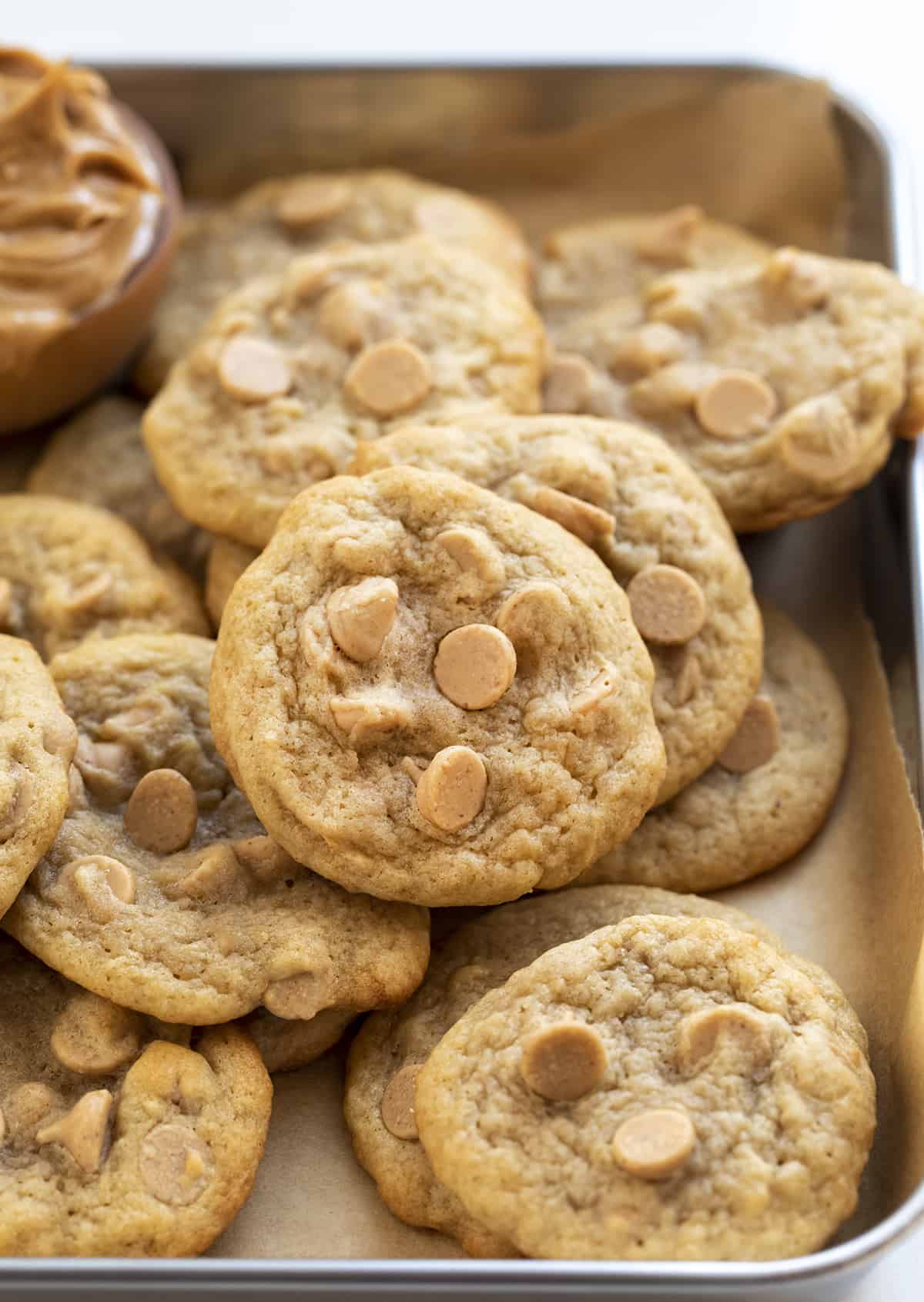 Stacks of Banana Peanut Butter Chip Cookies in Tray. Baking, Cookies, Cookie Exchange, Christmas Cookies, Banana Cookies, Peanut Butter Chip Cookies, How to Make Chewy Cookies, Soft Cookies, Elvis Cookies, Dessert, Cookie Recipes, i am baker, iambaker