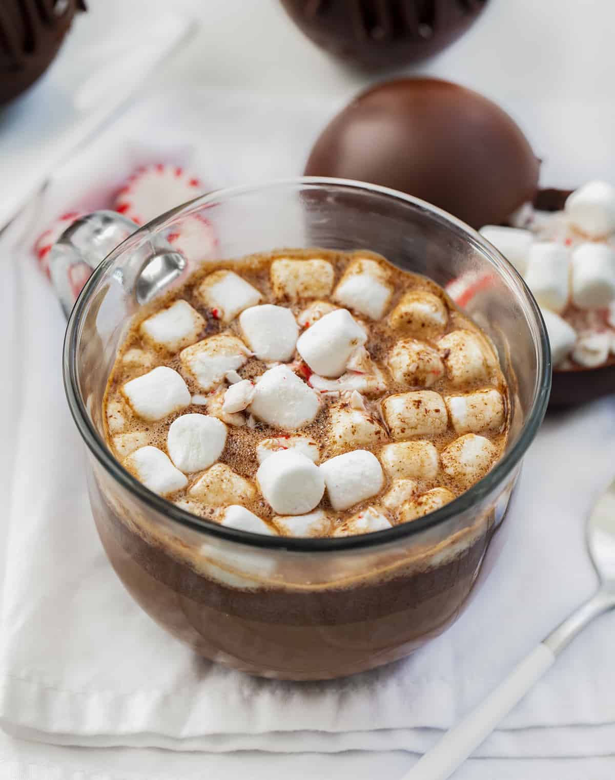 Hot Cocoa Made from Peppermint Hot Cocoa Bombs.