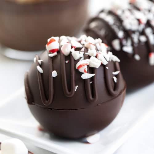 Close up of Peppermint Hot Cocoa Bombs.