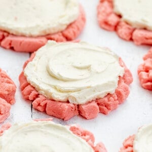 Pink Velvet Sugar Cookies with Easy Swiss Meringue.