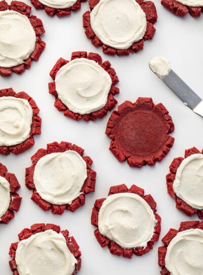 Red Velvet Sugar Cookies With Cream Cheese Frosting - I Am Baker