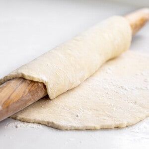 Rolling All Butter Pie Dough on a Rolling Pin.