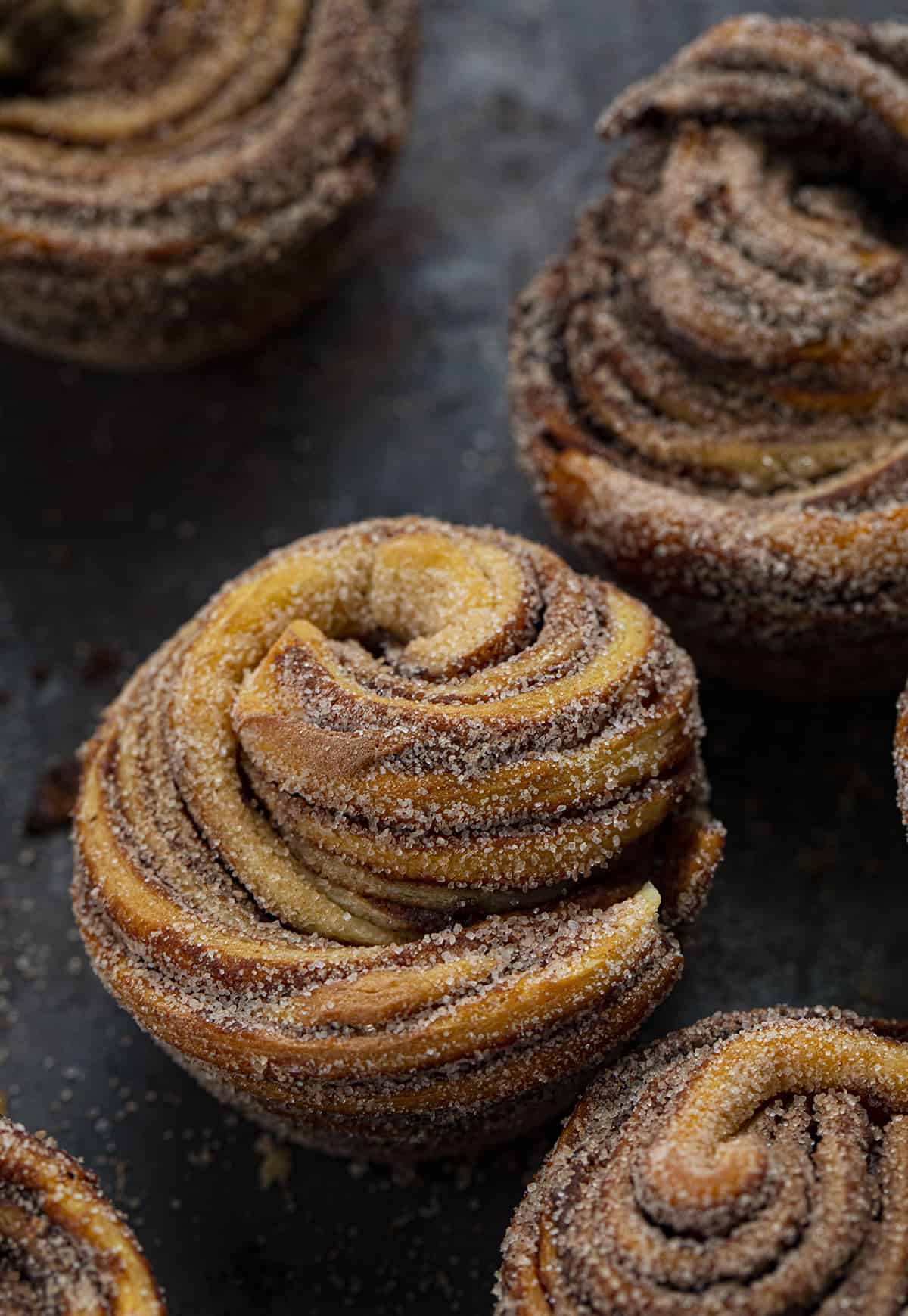 Close up of Chocolate Peppermint Cruffin.