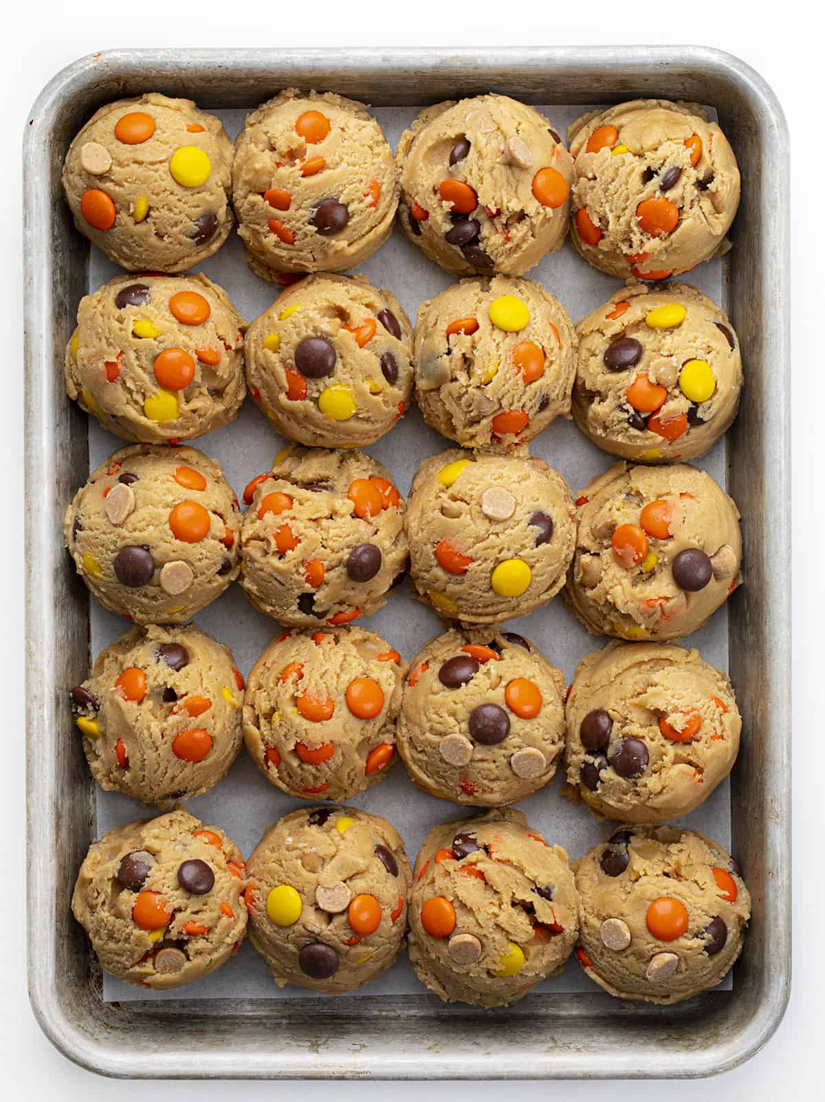 Reese's Pieces Peanut Butter Cookie Dough in Balls before Baking.