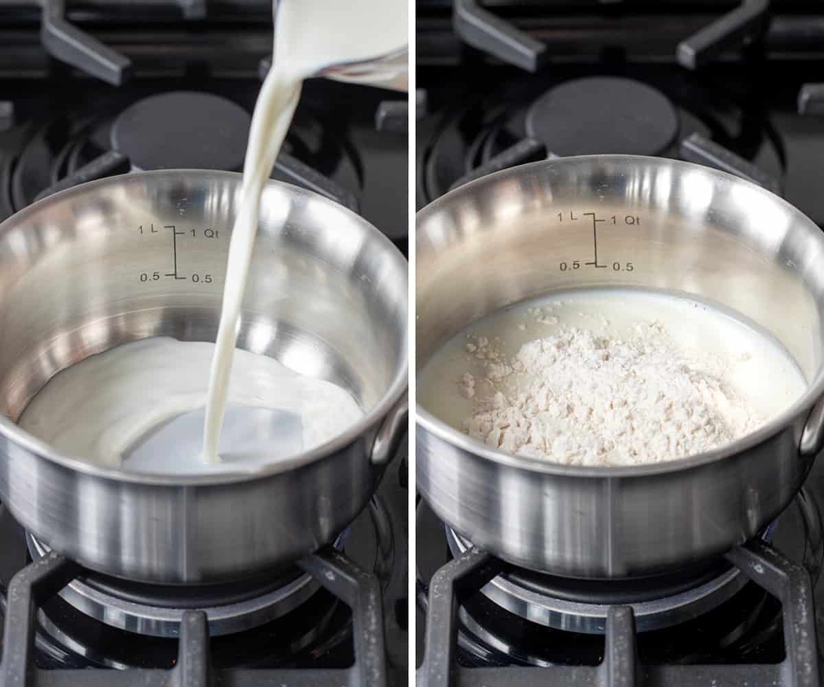 Adding Milk and Flour to Saucepan to Make Ermine - $300 Frosting.