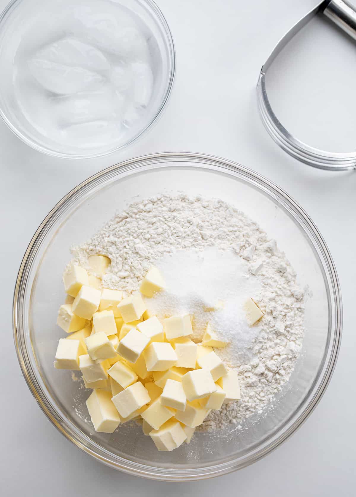 Cubed Butter in a Bowl before Baking.
