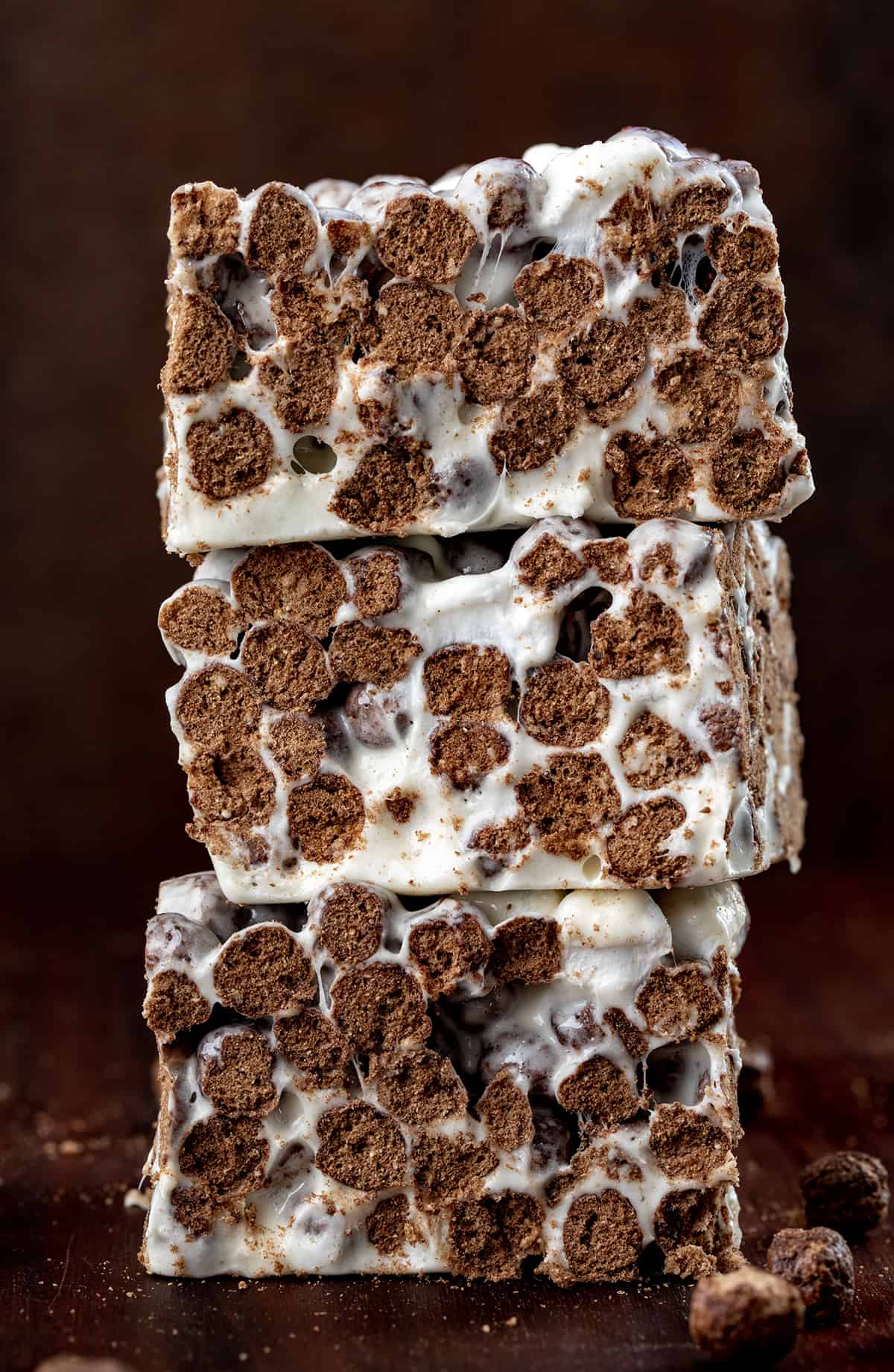 A stack of Cocoa Puff Bars That Have Been Cut Showing Inside Texture.