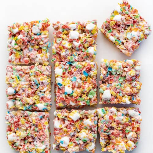 Cut up Fruity Pebbles Treats.