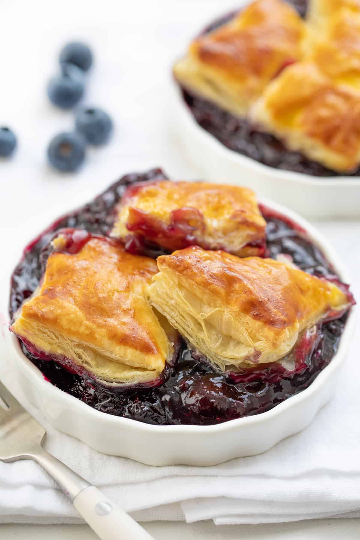 Close up of Blueberry Puff Pastry Showing Flakey Layers.