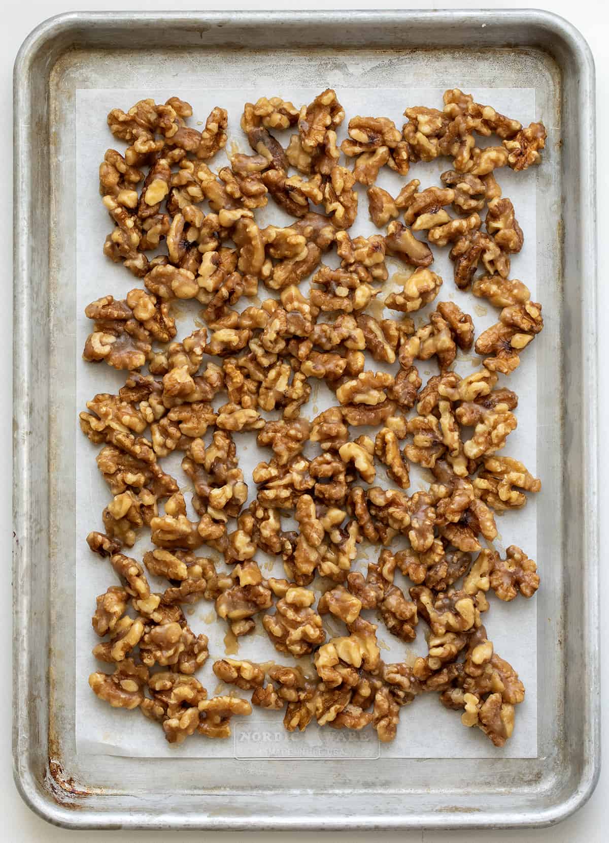 Pan of Candied Walnuts Before They are Baked.