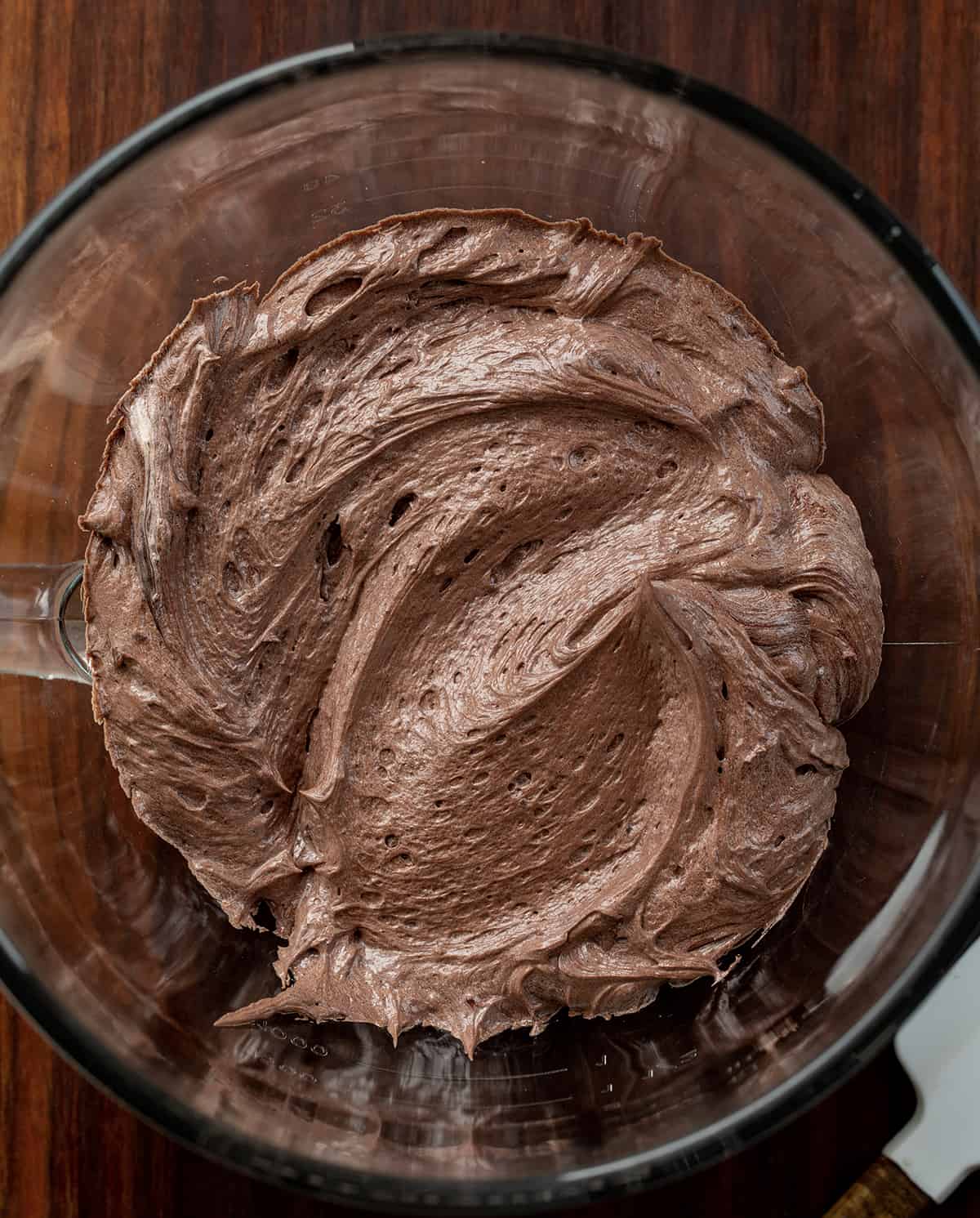 Chocolate Ermine Frosting in Bowl of Stand Mixer.