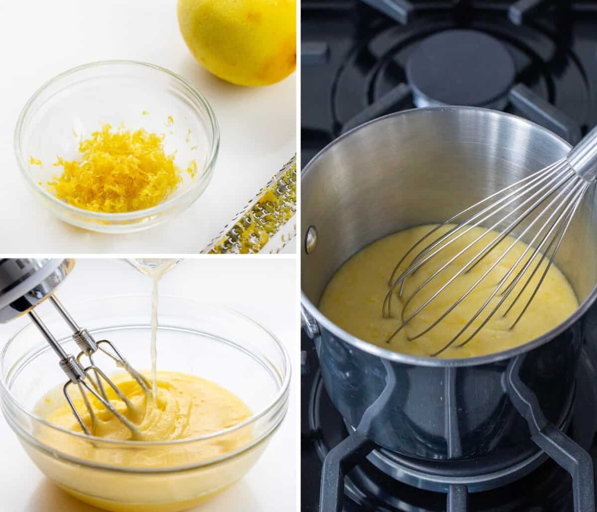 Steps for Grating Lemon, Making the curd Mixture, and then Heating Curd Mixture to Make Lemon Curd!
