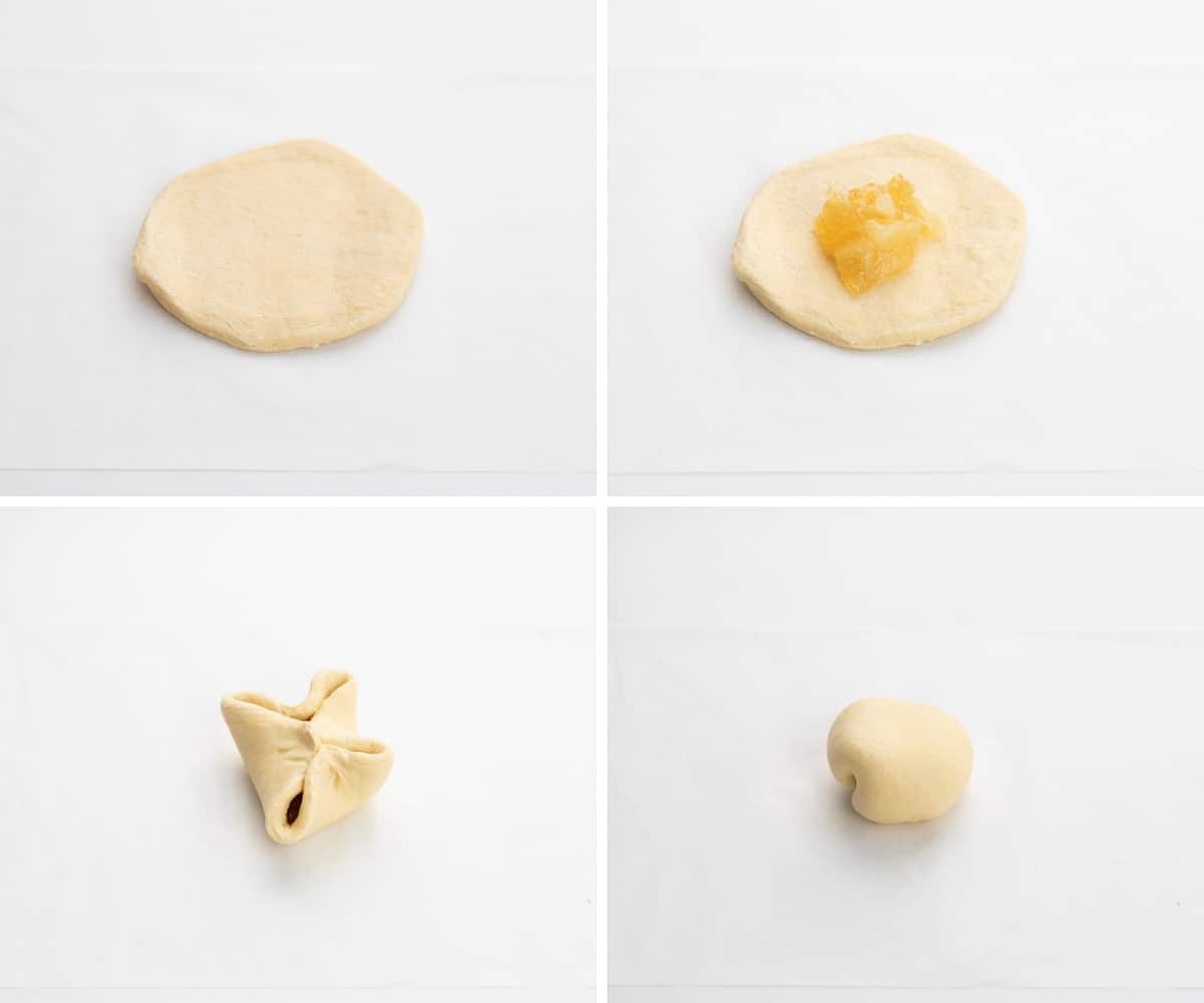 Steps for Creating a Piña Colada Bombs out of Dough and Filling.