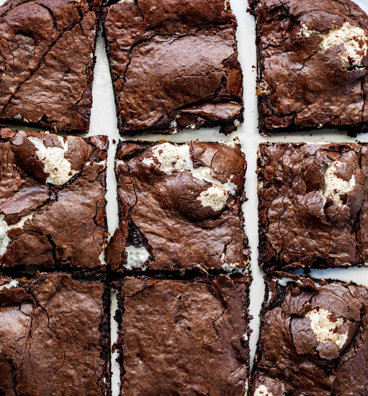 Fluffernutter Brownies From Above Right Out of the Oven and Cut Into Squares.