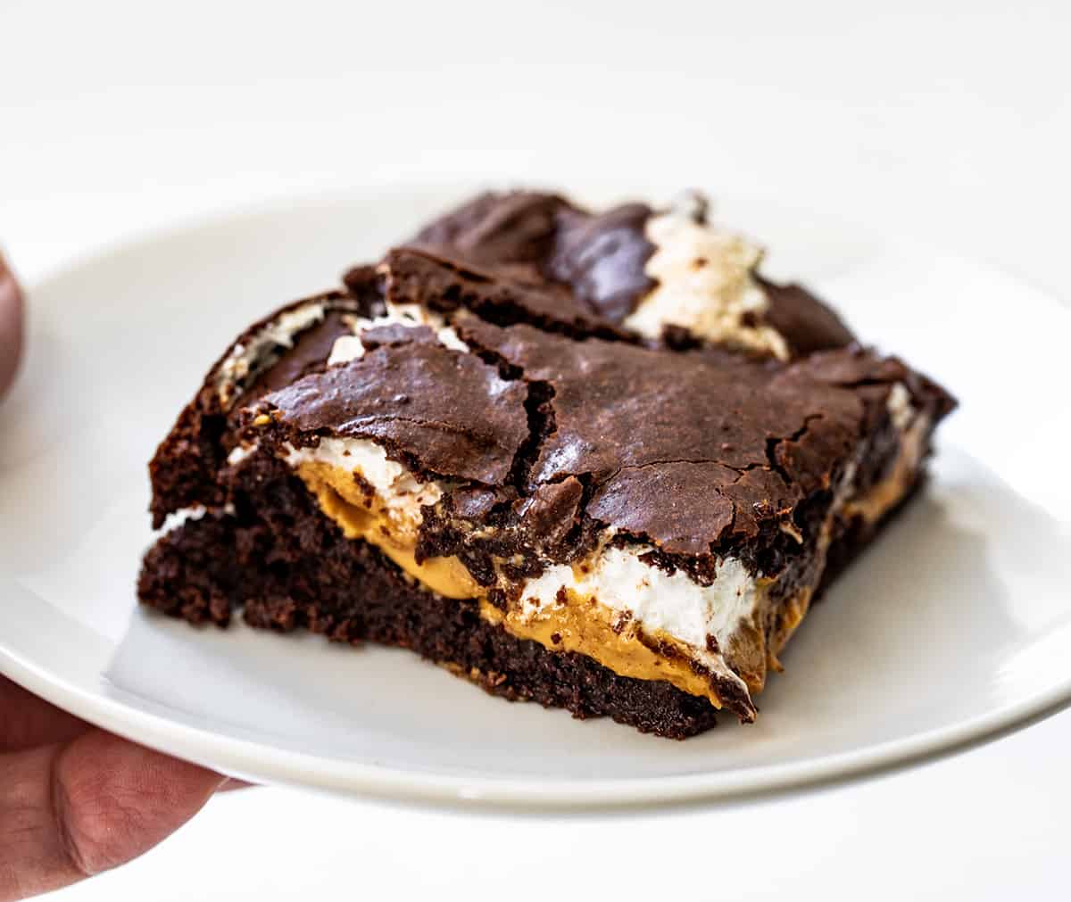 Fluffernutter Brownie on a White Plate.