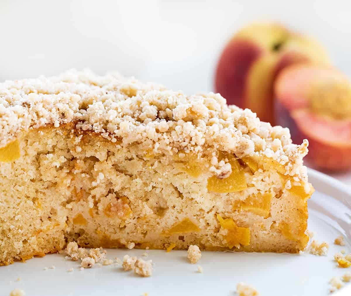 Cut Into Peach Cake Showing Inside Texture.