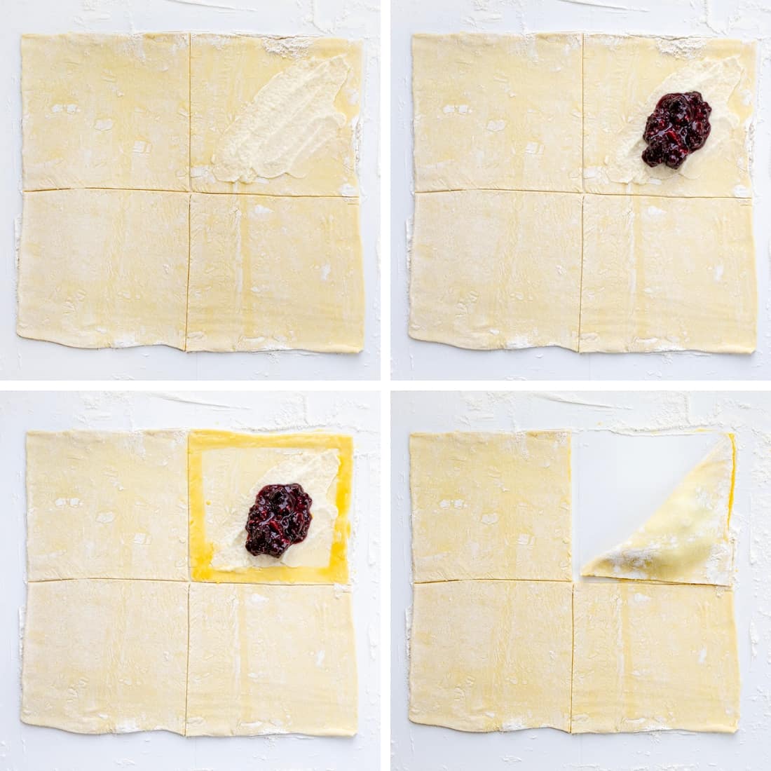 Steps for How to Make a Blackberry Cream Cheese Turnovers with Puff Pastry.