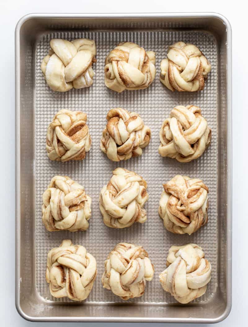 Braided Cinnamon Rolls in a Pan Before Proofing Where They Will Rise More.