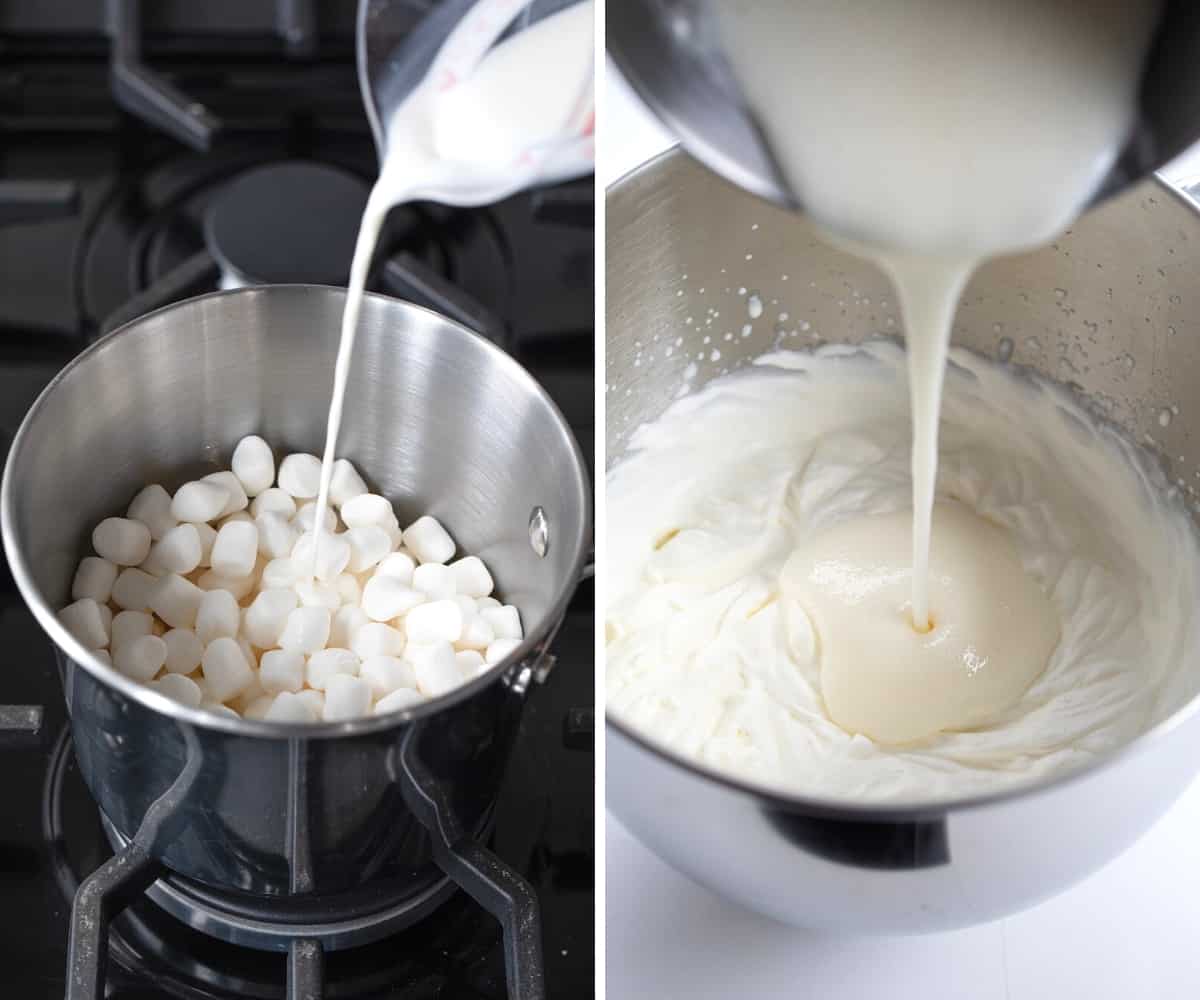 Steps for Melting Down Marshmallows to Make Chocolate Strawberry Marshmallow Pie.