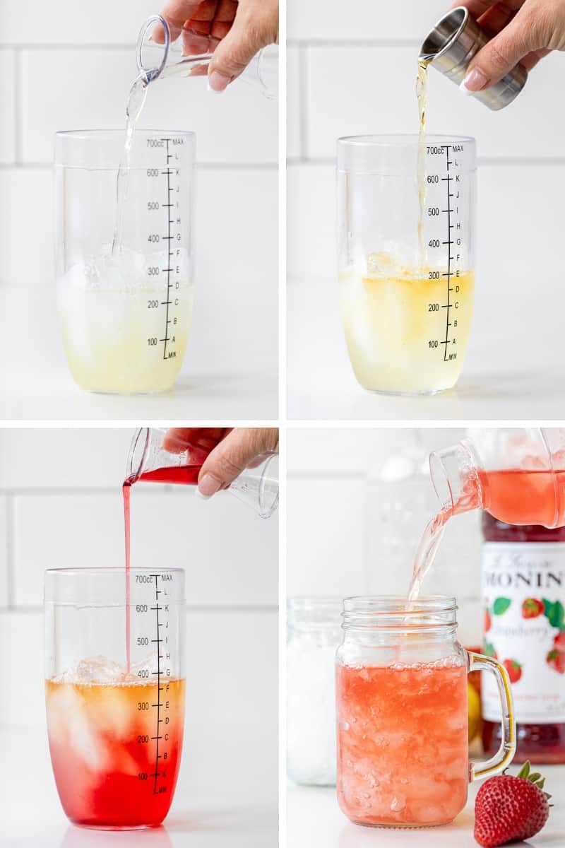 Steps for Making a Whiskey Strawberry Lemonade.