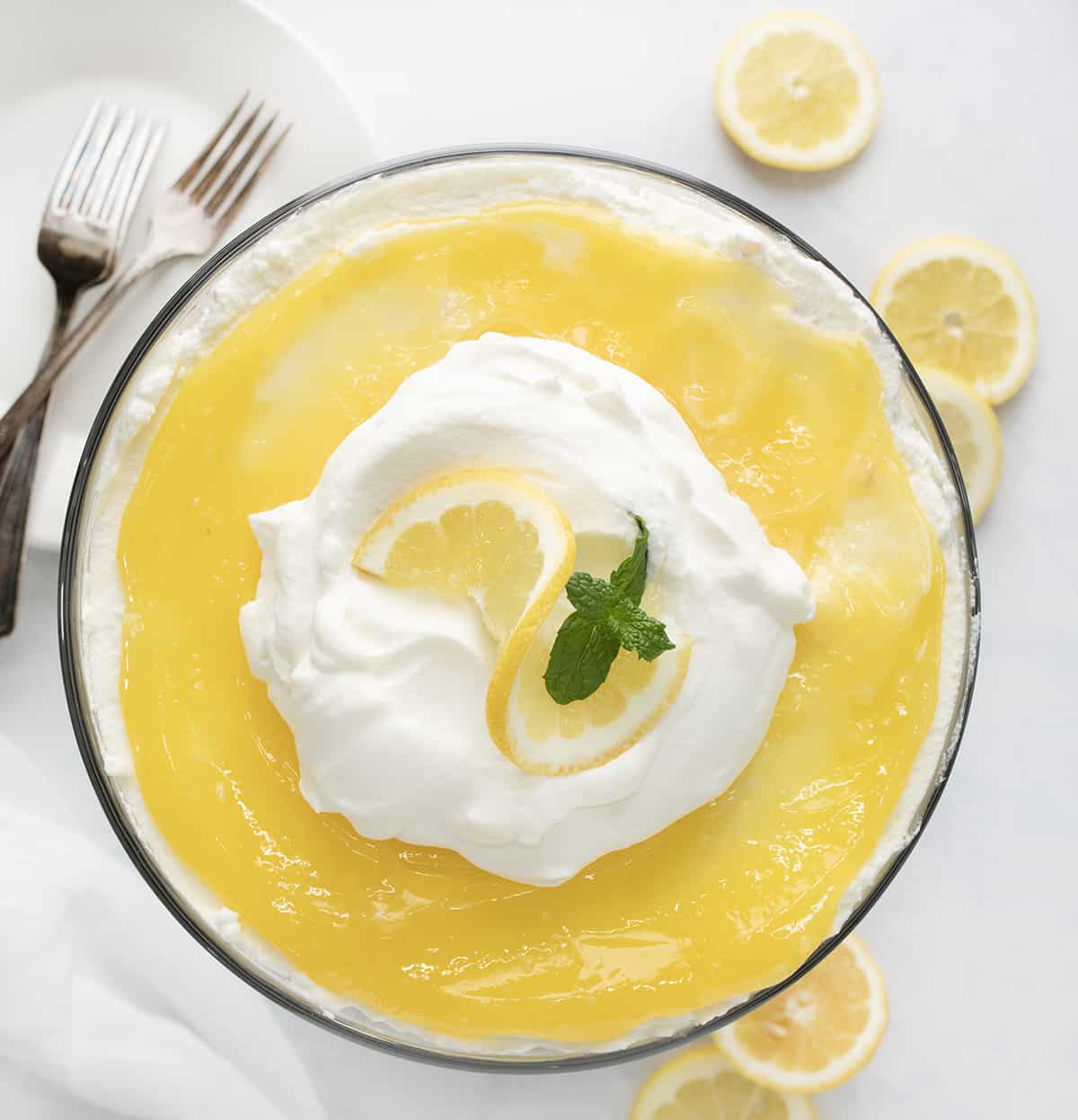 Overhead of a Lemon Cream Trifle, Looking Down on the Lemon Curd.