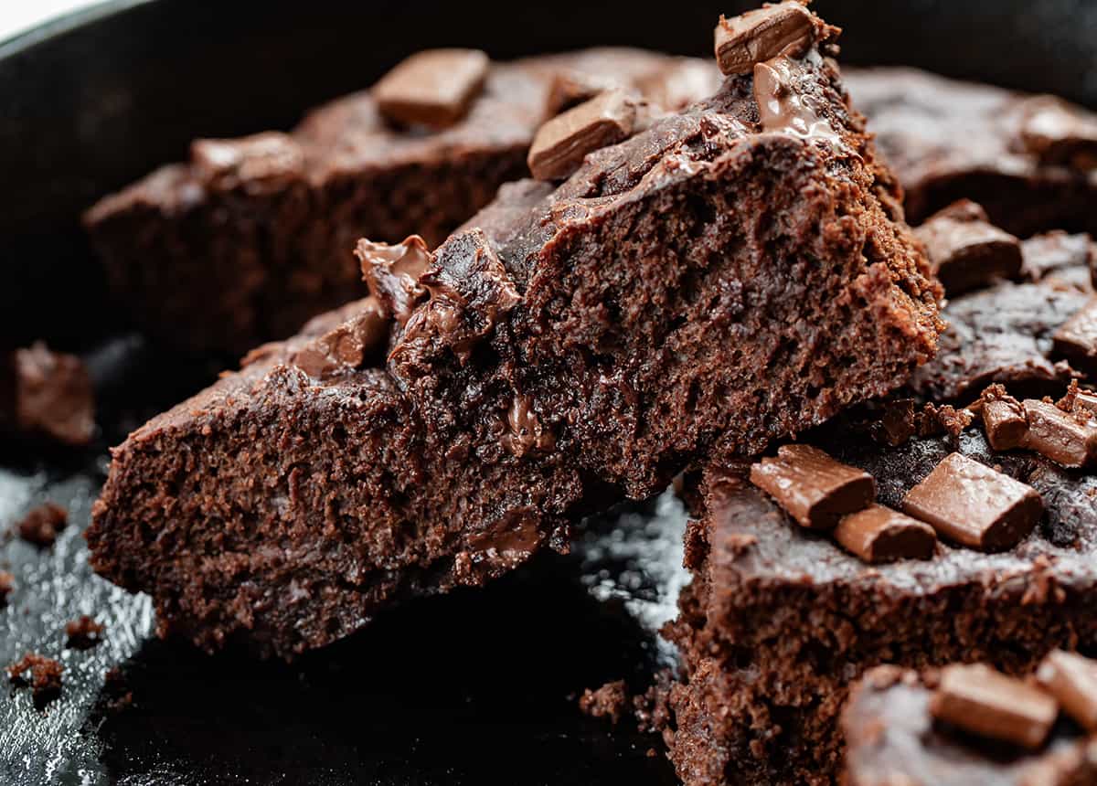 CLose up of a Slice of Chocolate Focaccia Bread.