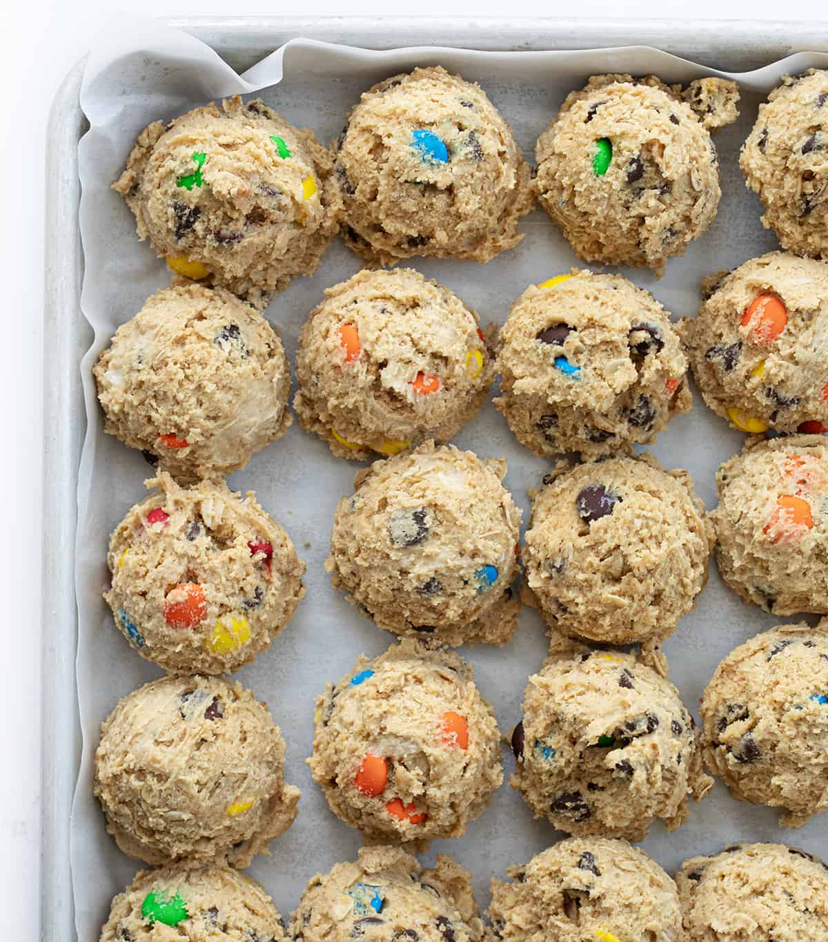 Raw Cookie Balls on a Sheet Pan Before Freezing