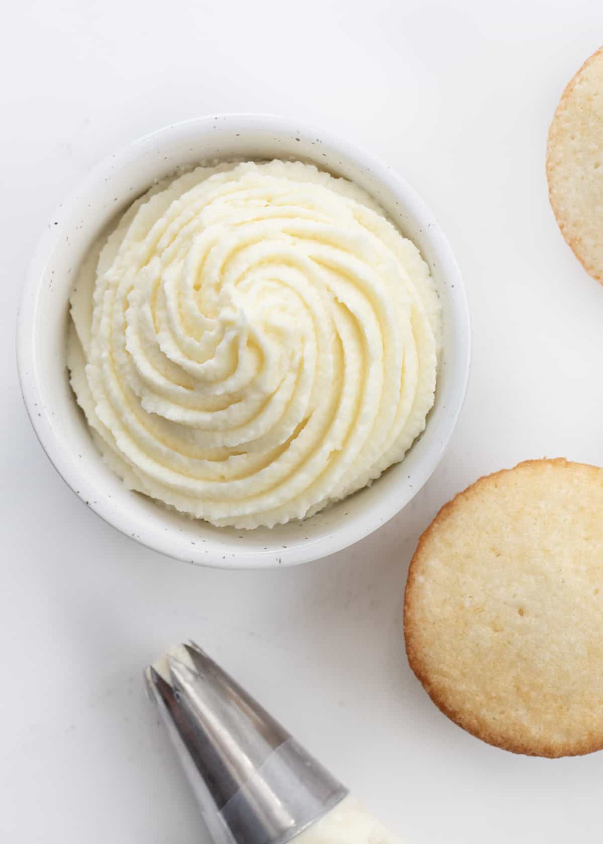 White Chocolate Ganache Whipped and Piped into a Bowl.