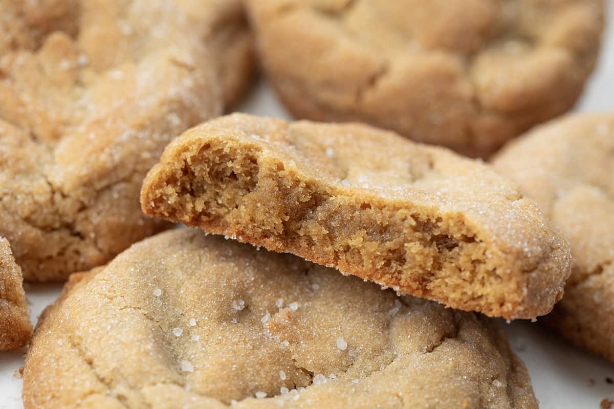 Close up of Halved Chewy Peanut Butter Cookie.