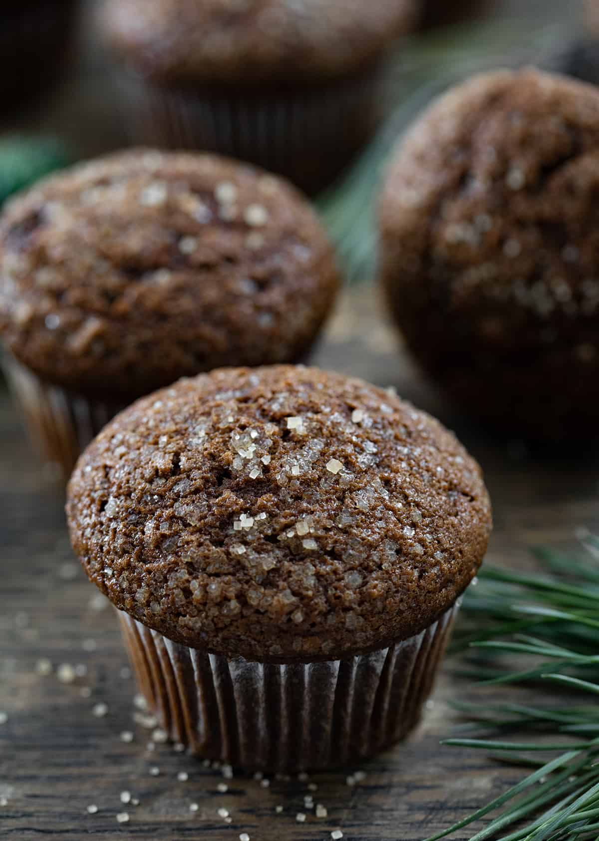 Close up of a Gingerbread Muffin on a Dark Table.