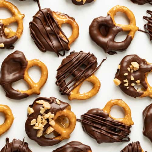 Chocolate covered Butter Toffee Pretzels with some heath chips.