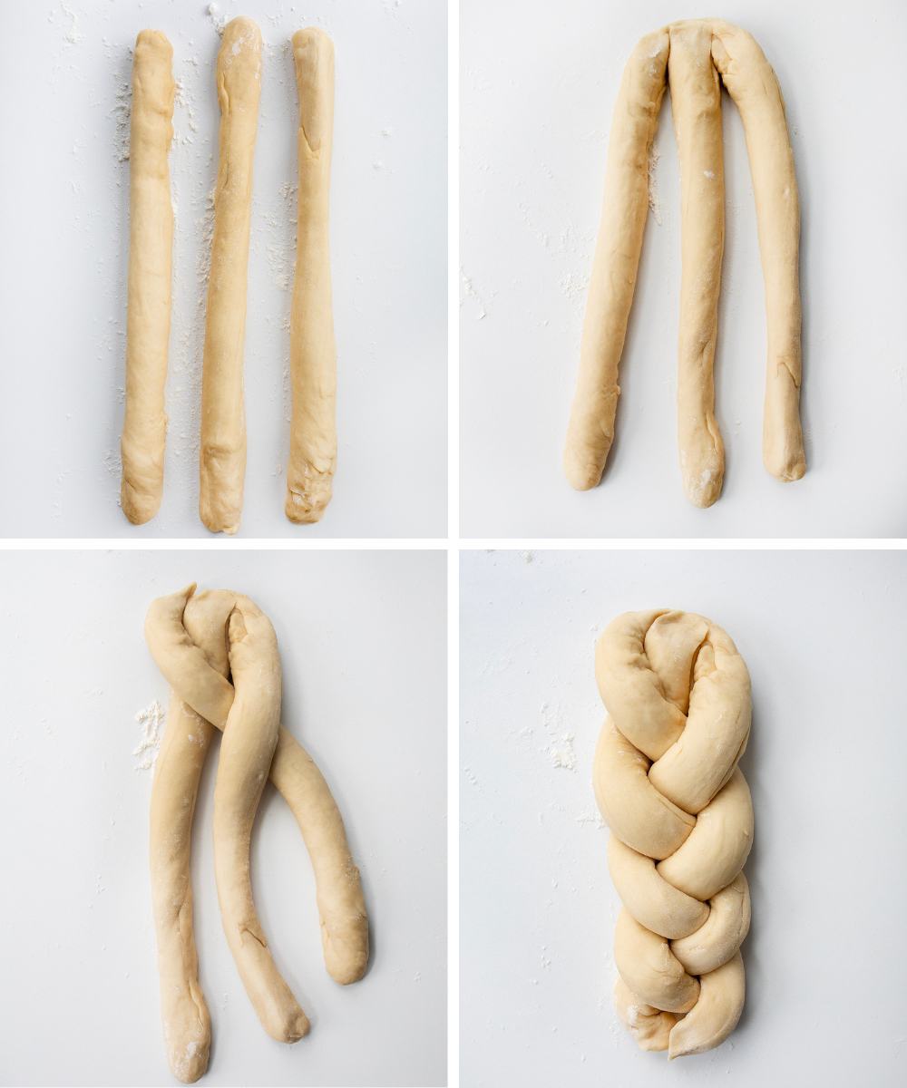 Raw Challah Bread Being Braided.