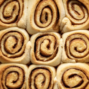Close up of unfrosted Gingerbread Cinnamon Rolls.