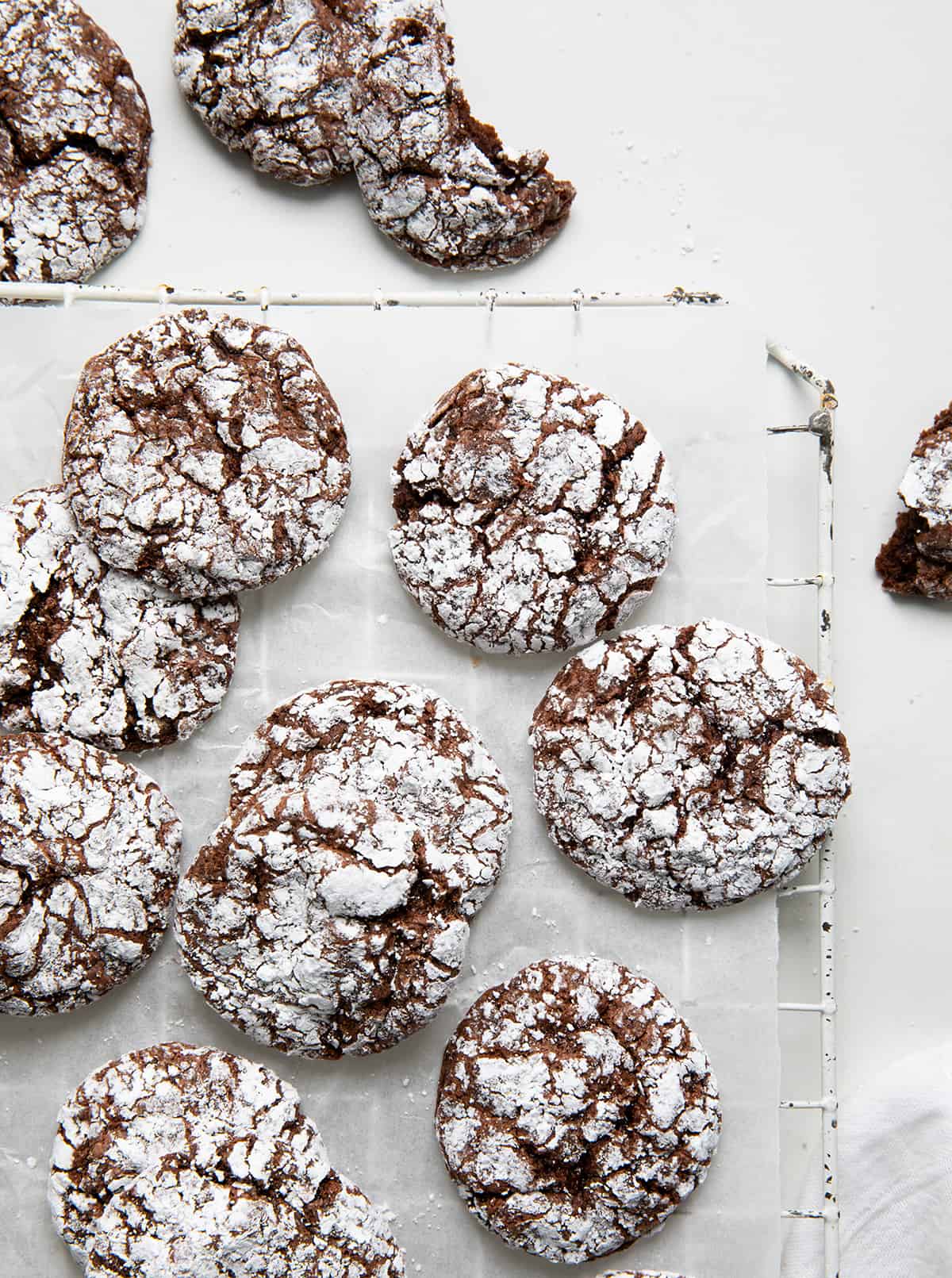 Cool Whip Cookies on a rack on a white table from overhead.