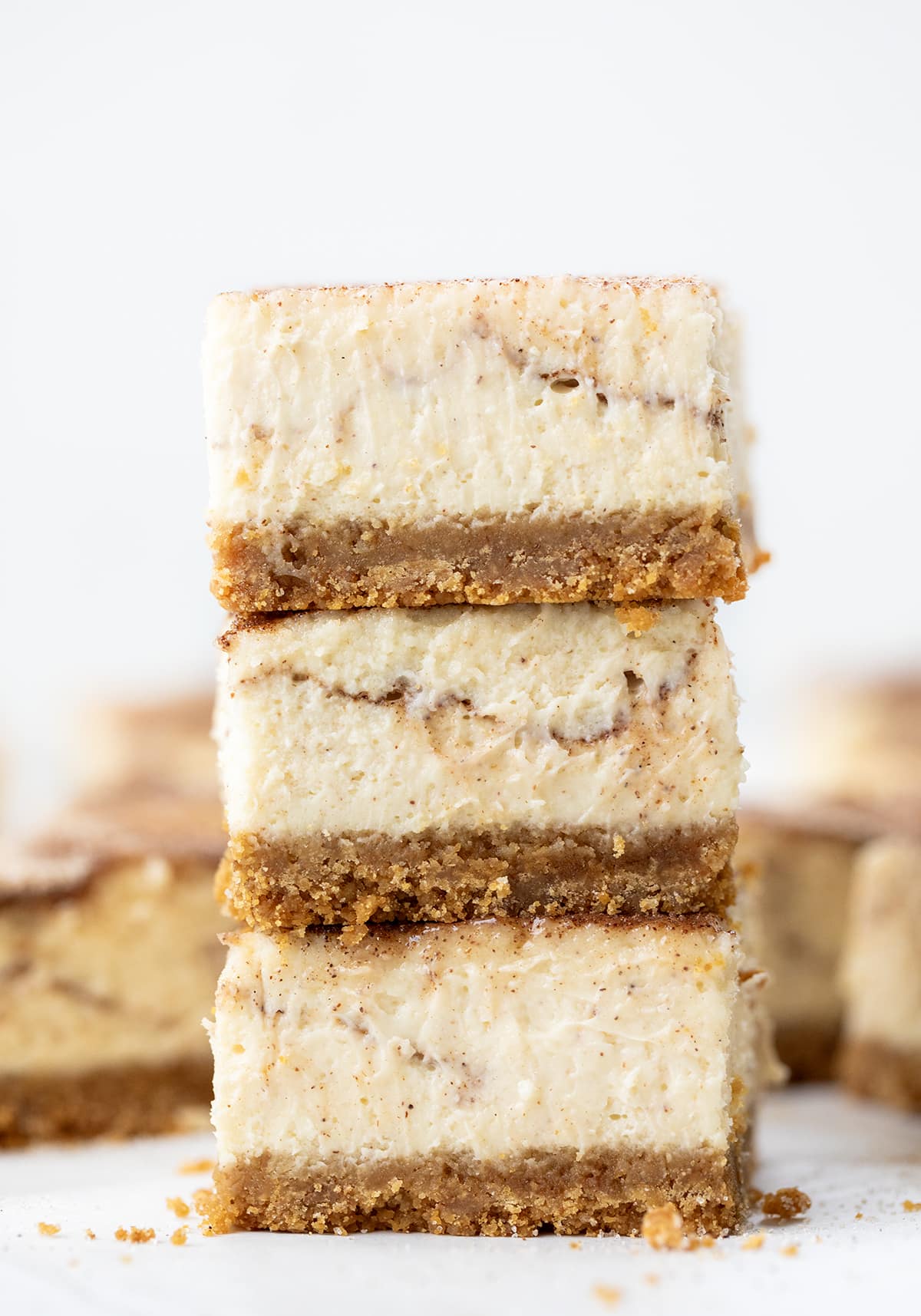 Stack of Snickerdoodle Cheesecake Bars.